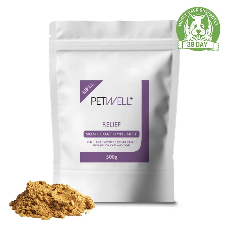 Allergy_Skin_Relief_for_Dogs_Cats_500g_PetWell_RELIEF-30 day guarantee