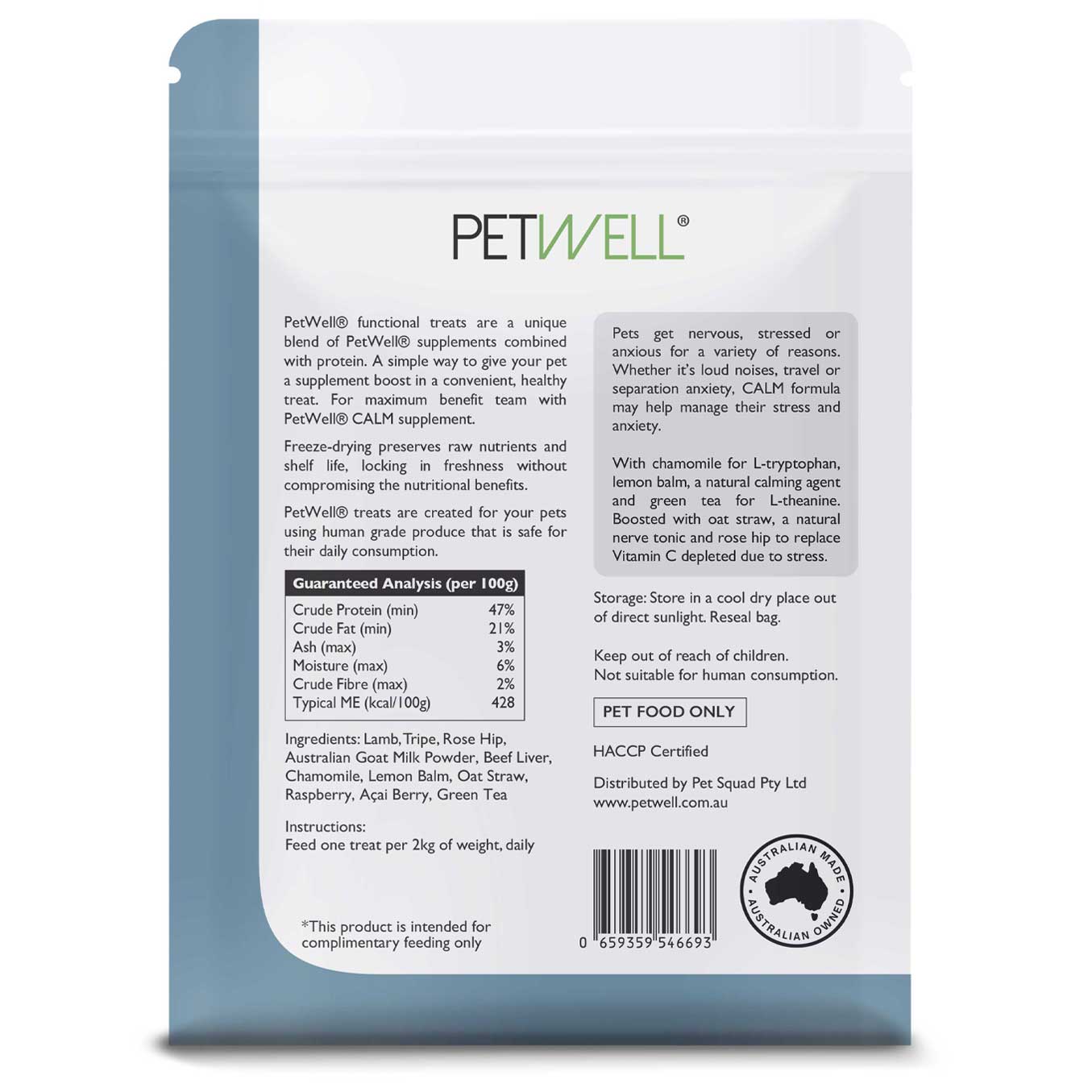 Anxiety Aid Functional Healthy Freeze-dried protein infused with PetWell CALM anxiety Aid supplement for anxious dogs and cats