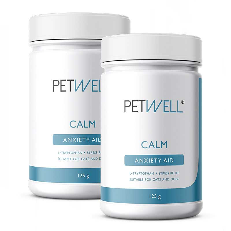 Anxiety relief supplement for dogs and cats with anxiety - PetWell CALM. Formulated by a Pet Naturopath using all natural human grade ingredients. 