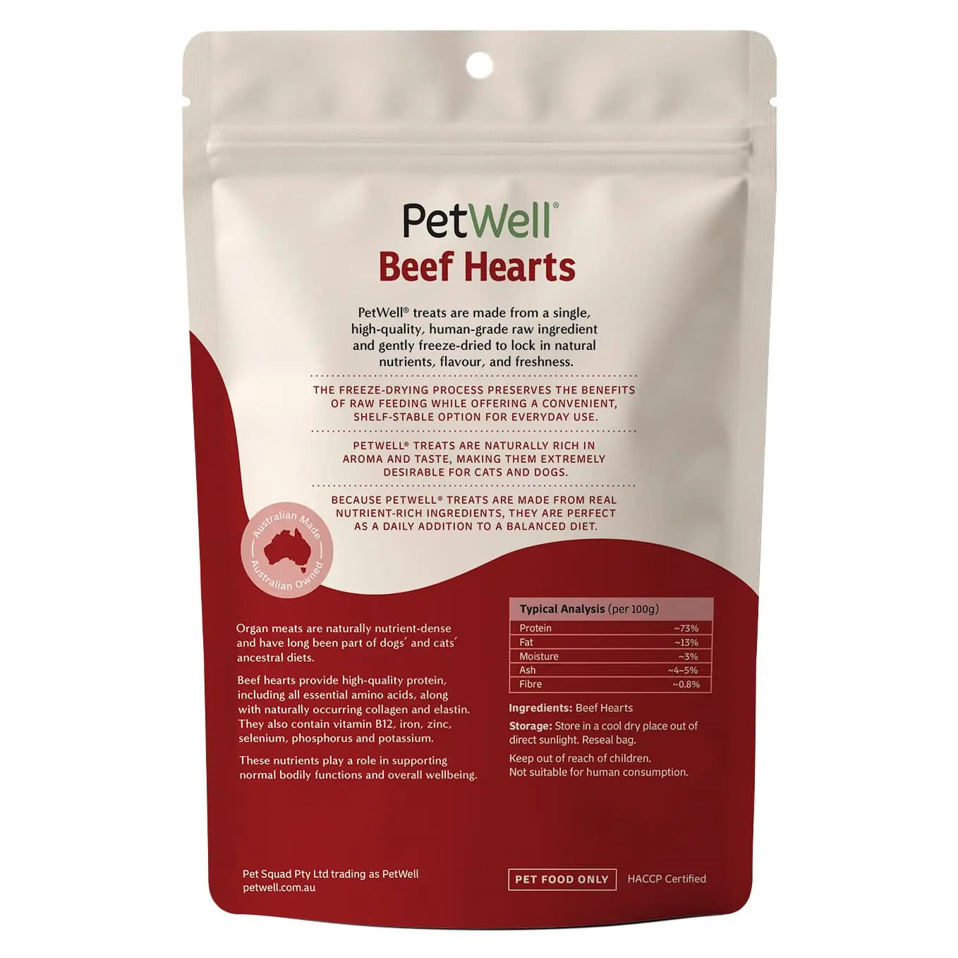 Freeze-dried beef heart treats for dogs and cats pack on a white background