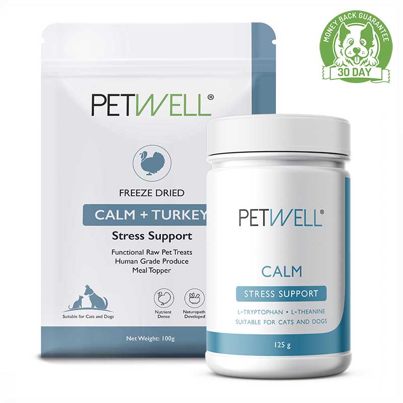CALM-supplement-for-cats-and-dogs-with-anxiety-Formulated-by-a-Pet-Naturopath-using-all-natural-human-grade-ingredients-treat-bundle-30 day guarantee