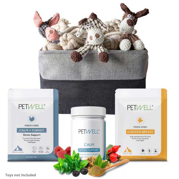 CALM starter pack with supplement, treats and toy box