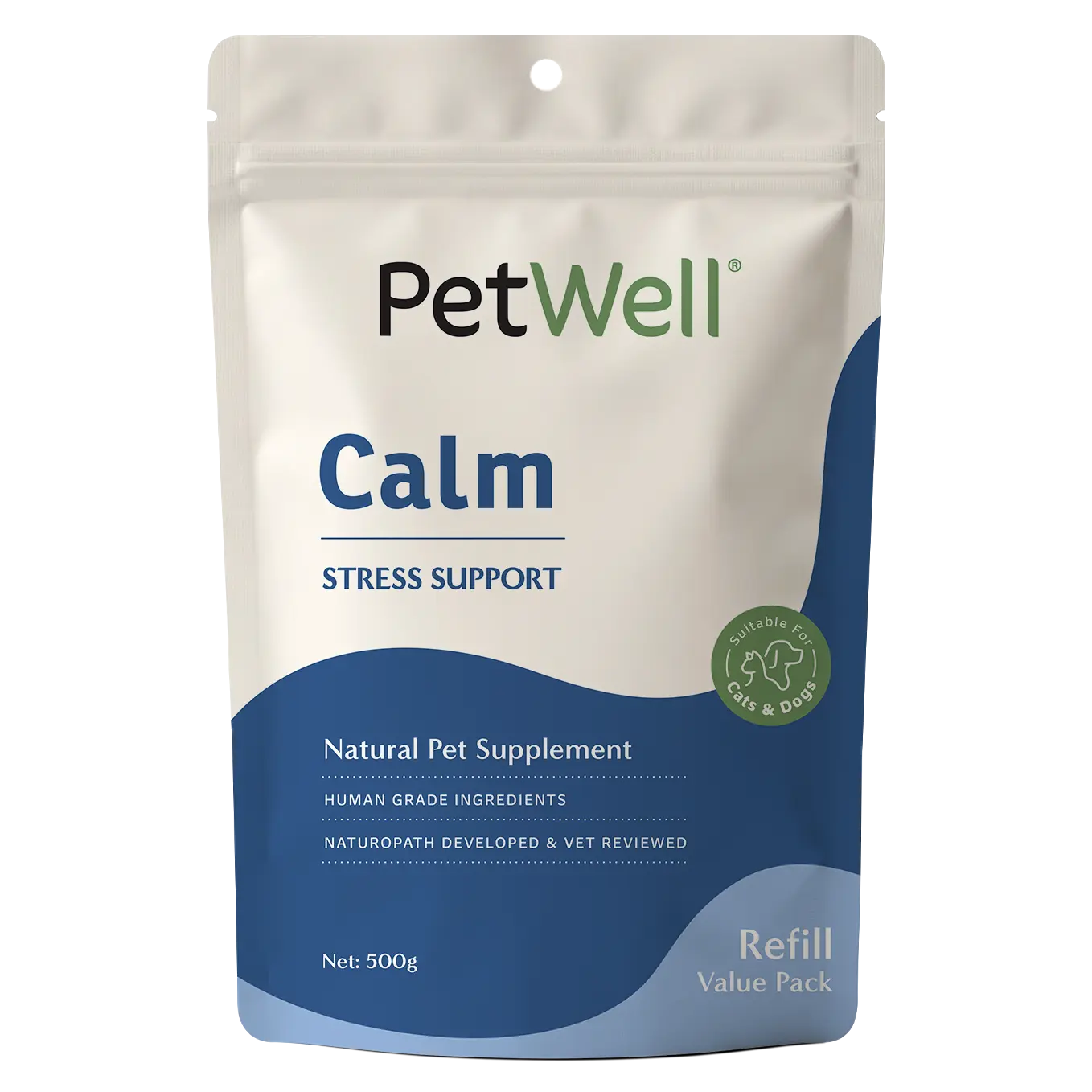 PetWell Calm supplement 500g refill pouch
