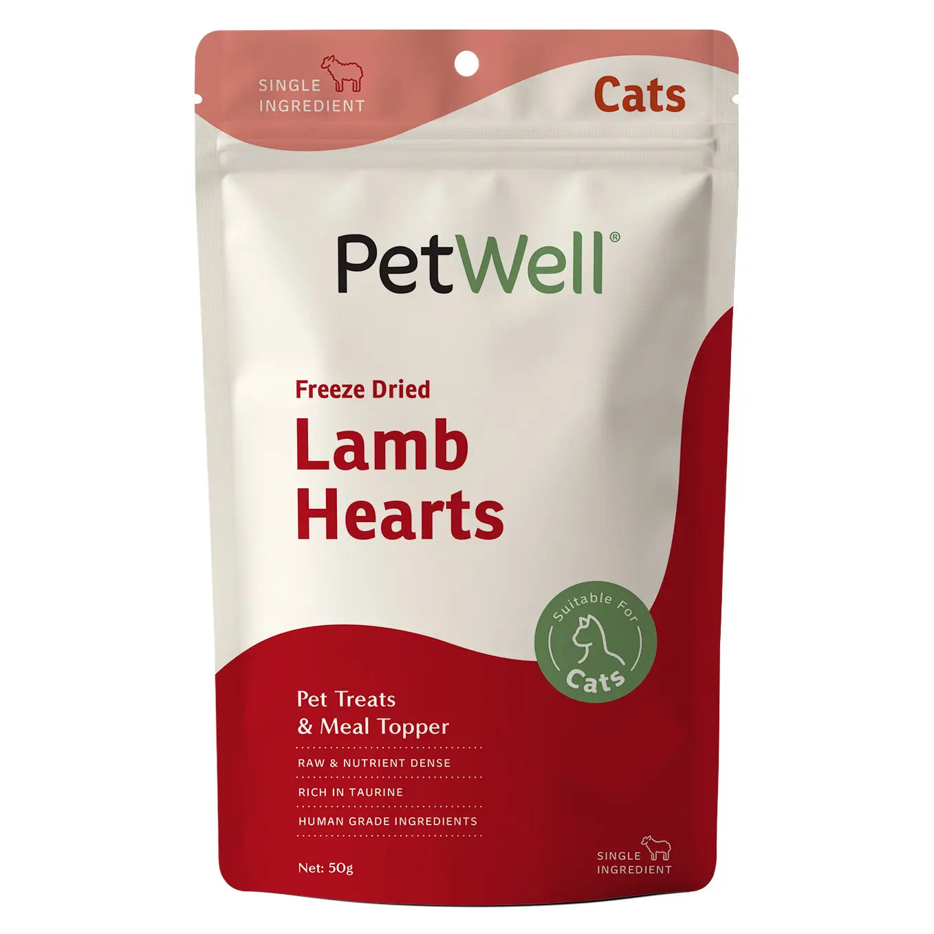PetWell Lamb Hearts for Cats single ingredient pet treat & meal topper pack