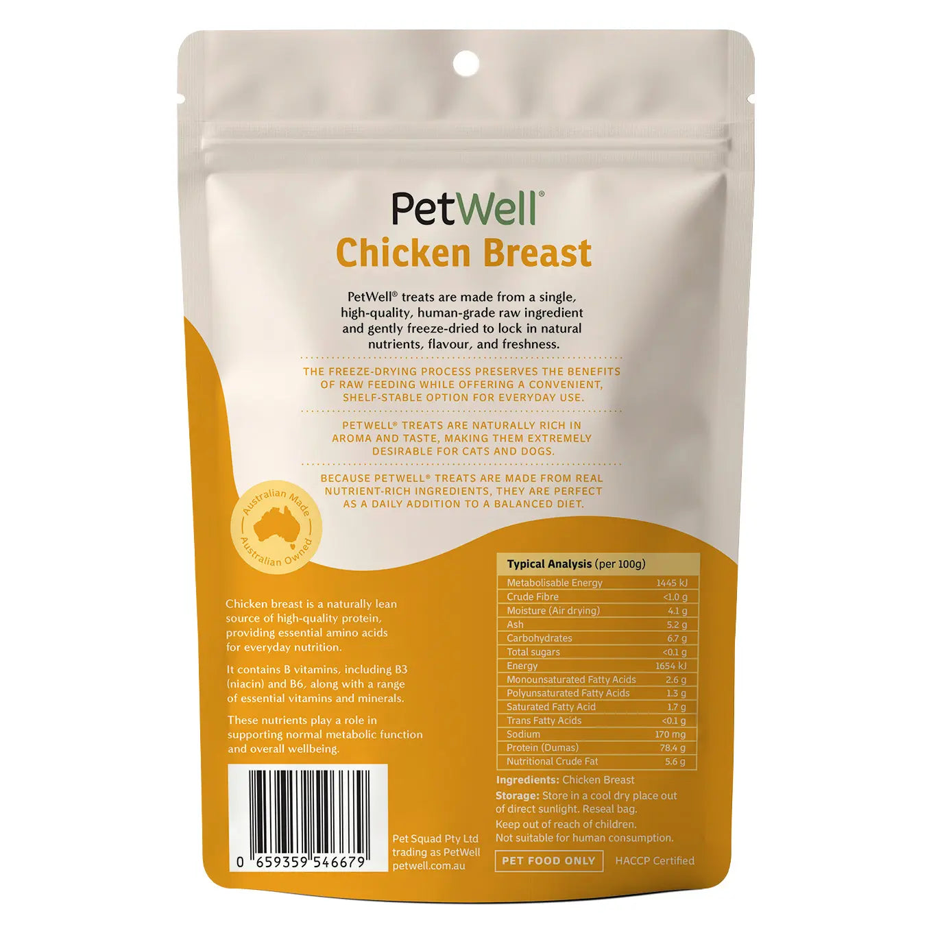 PetWell Chicken Breast single ingredient pet treat & meal topper back of pack
