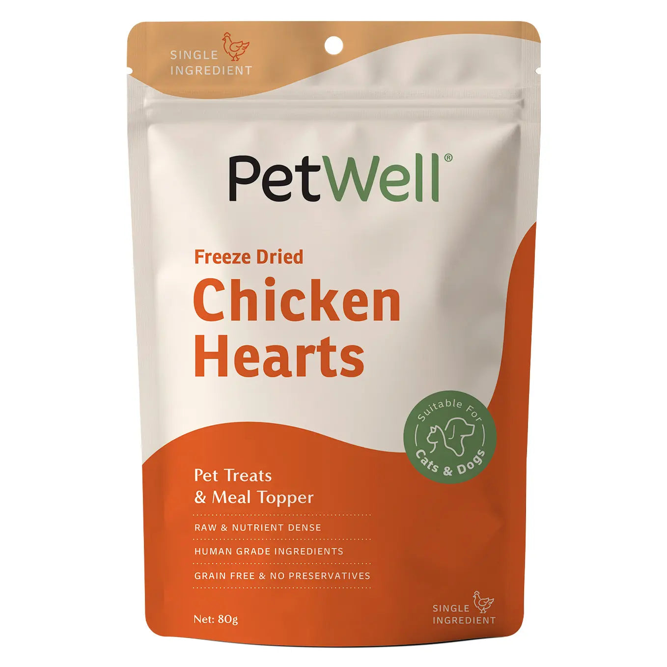 PetWell Chicken Hearts single ingredient pet treat & meal topper pack