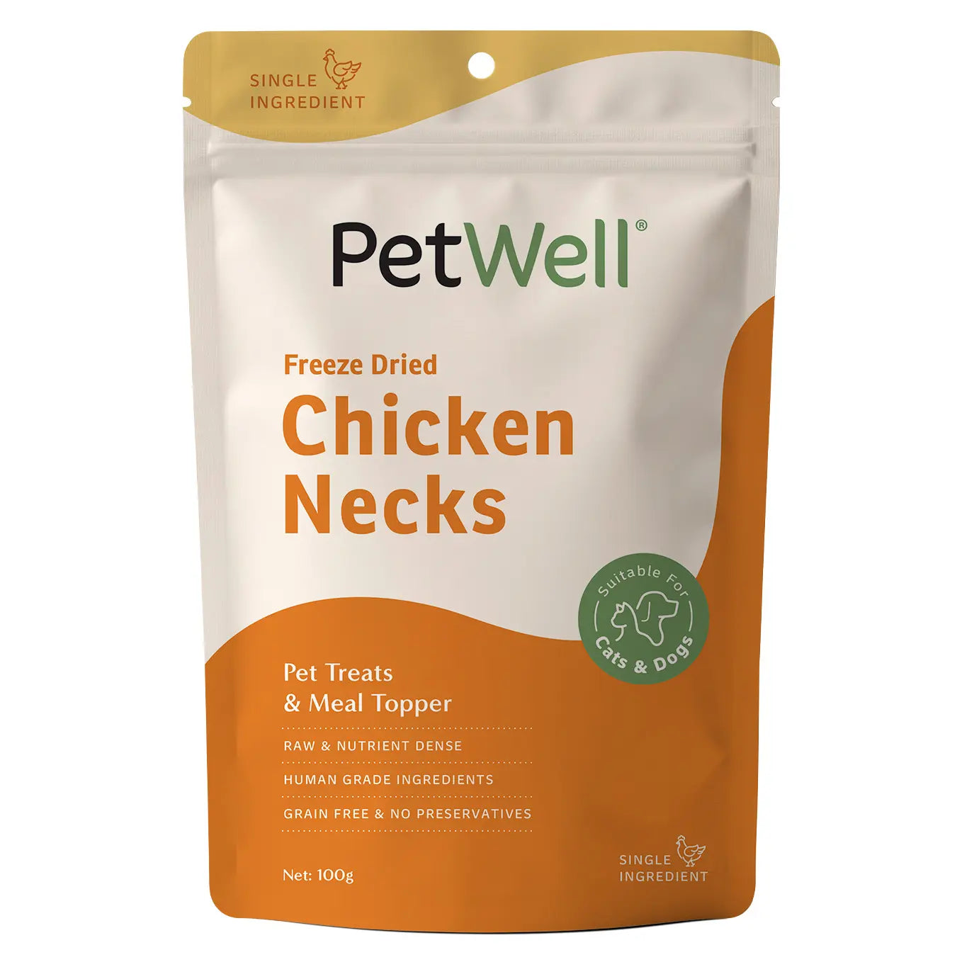 PetWell Chicken Necks single ingredient pet treat & meal topper pack