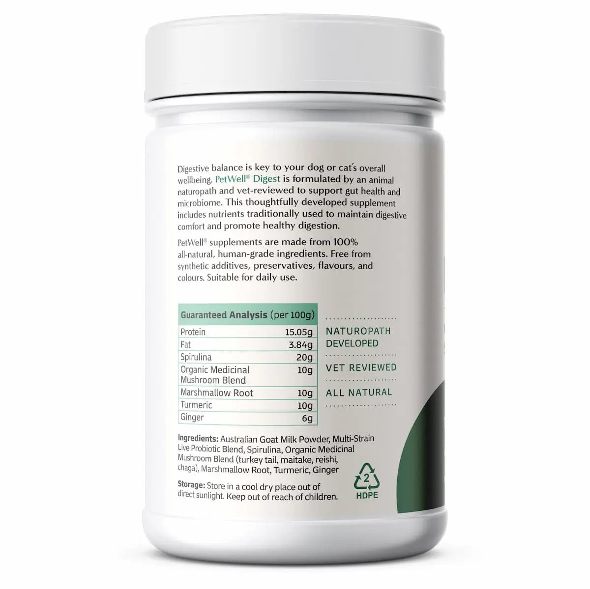 PetWell Digest supplement guaranteed analysis panel