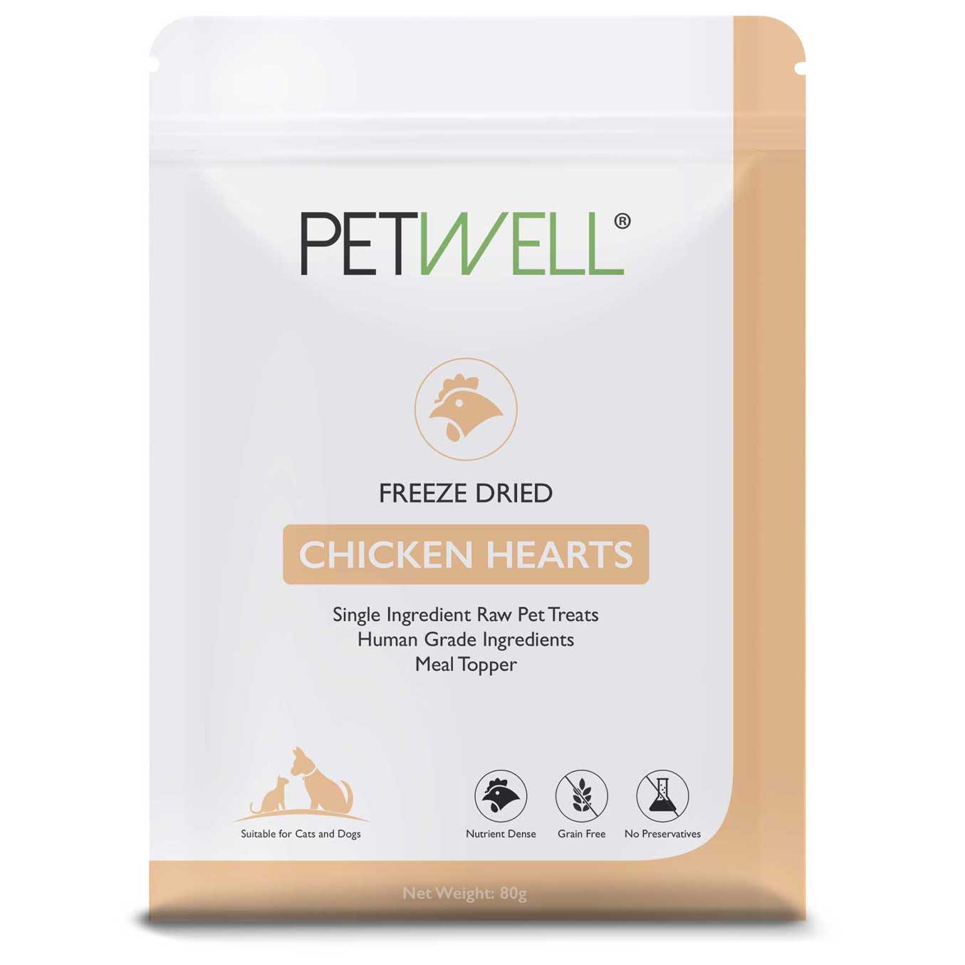 Freeze-dried chicken hearts for dogs and cats rich in taurine and protein by PetWell