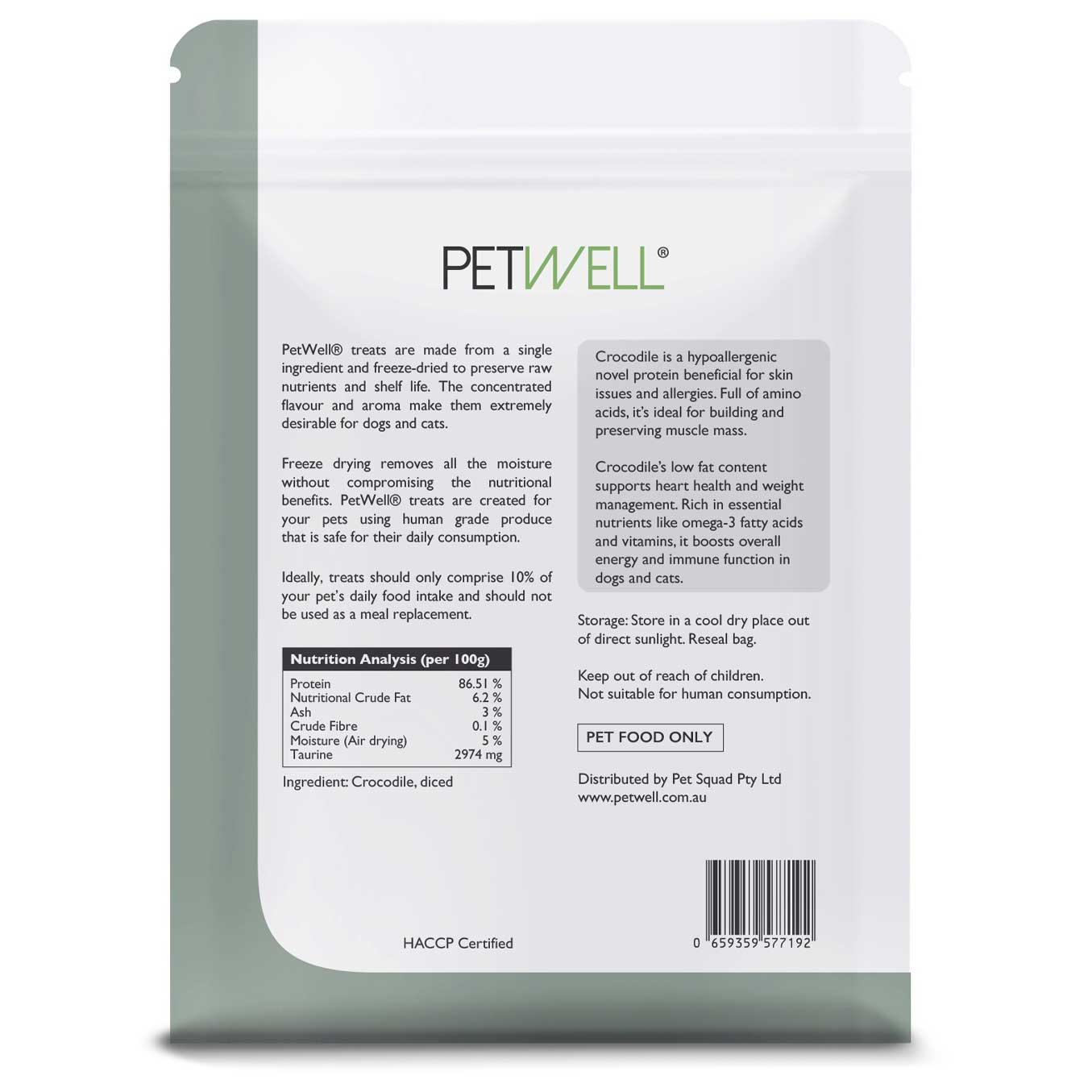 Freeze-dried crocodile treats novel protein for pets with allergies by PetWell.