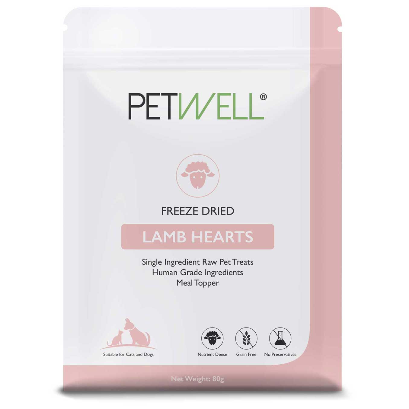 Freeze-dried lamb hearts natural taurine-rich organ treats for pets by PetWell