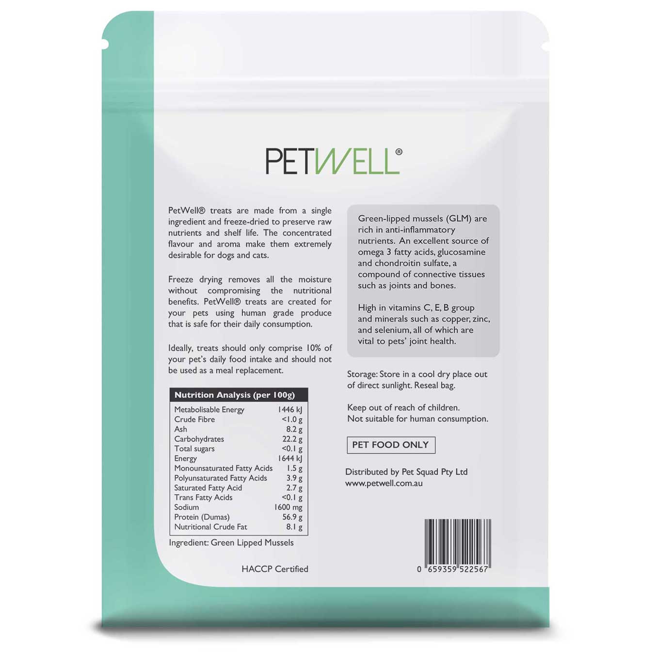 Freeze-dried New Zealand Green-Lipped Mussels natural joint support for cats and dogs, high in Omega-3 by PetWell