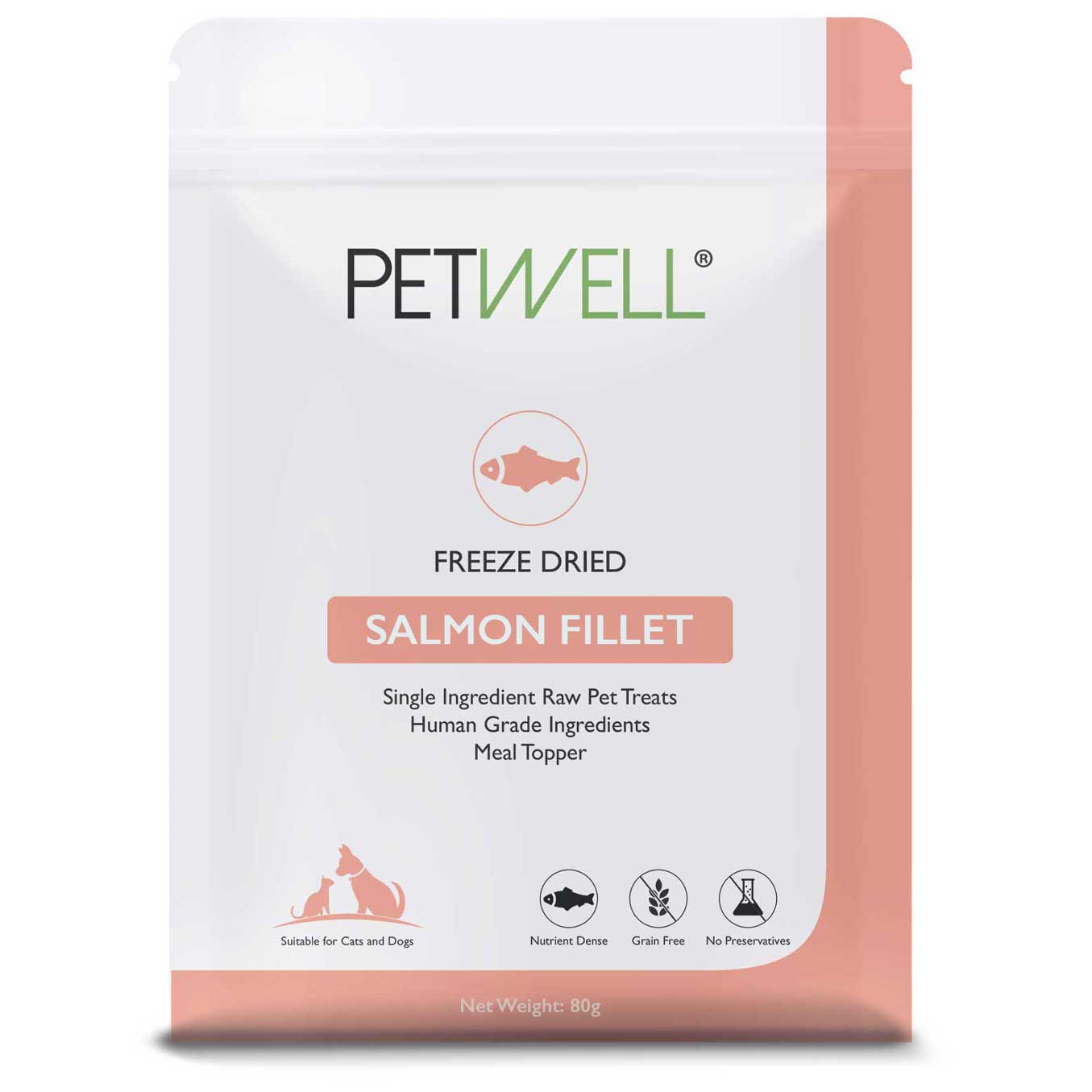 Freeze-dried salmon fillet treats for dogs and cats high in Omega-3 by PetWell