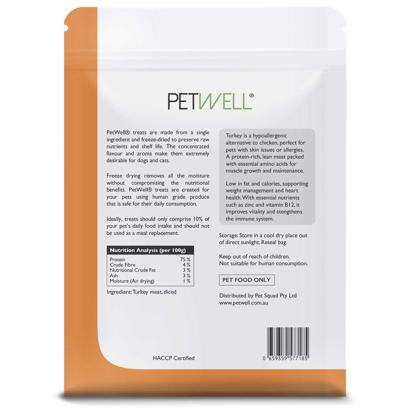 Freeze-dried turkey breast hypoallergenic treats for dogs and cats by PetWell