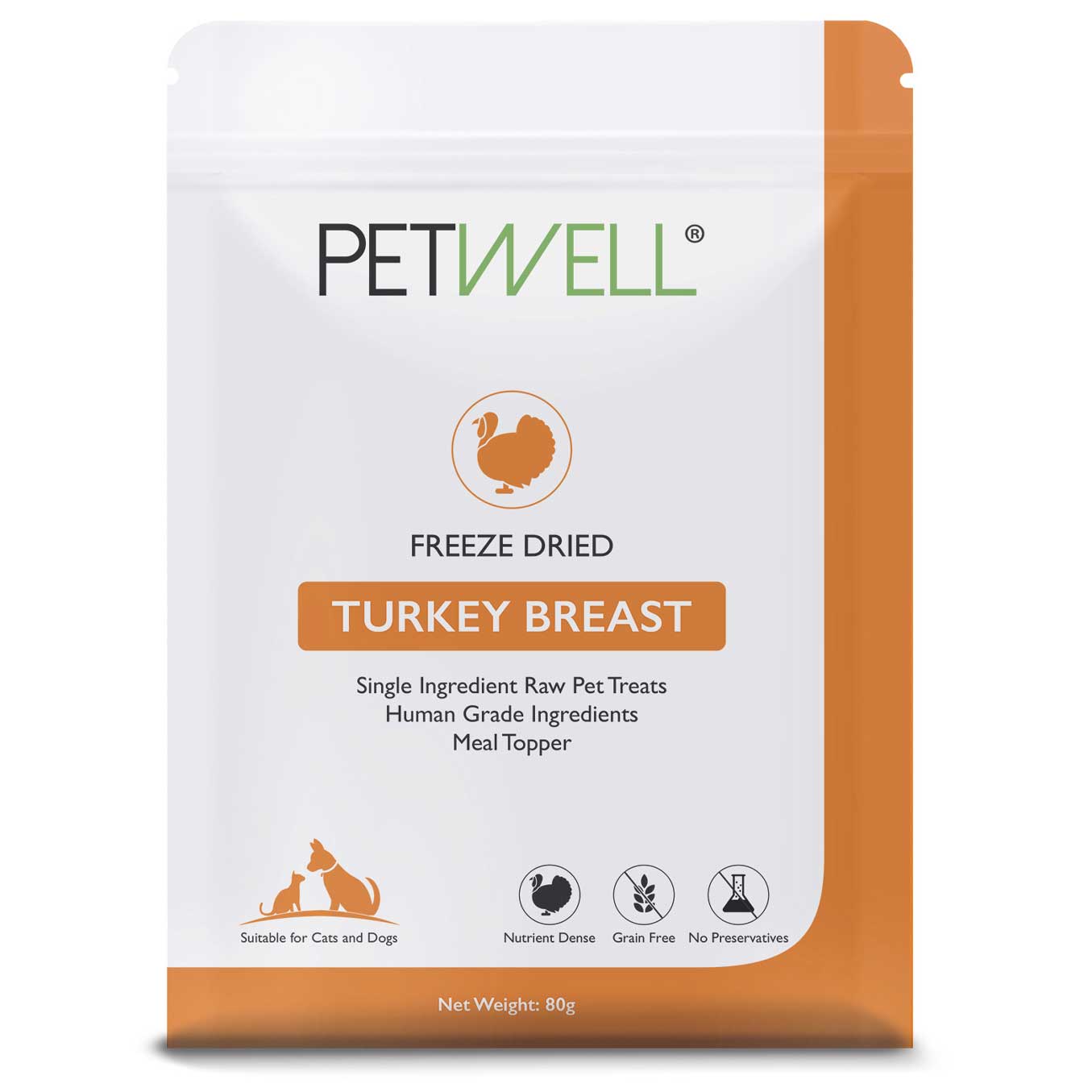 Freeze-dried turkey breast hypoallergenic treats for dogs and cats by PetWell