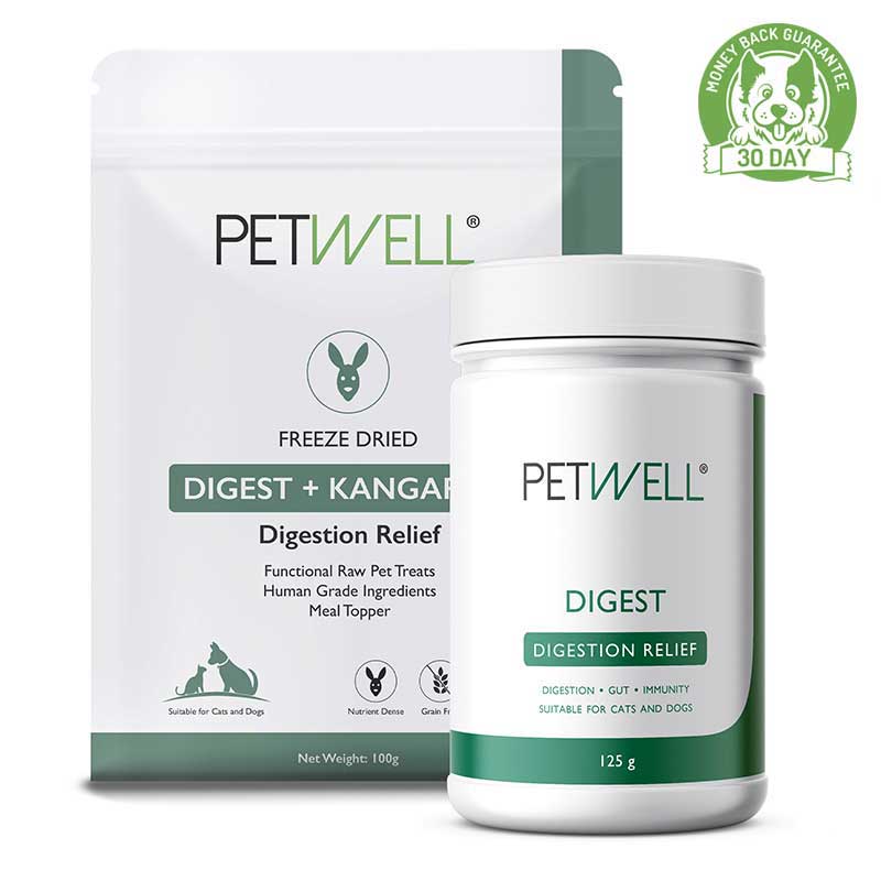 Gut health supplement and functional treats for cats and dogs with gut issues - PetWell DIGEST. Formulated by a Pet Naturopath using all natural human grade ingredients