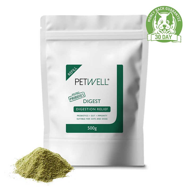 Gut health supplement for cats and dogs with gut issues, PetWell DIGEST.  Formulated by a Pet Naturopath using all natural human grade ingredients 500g