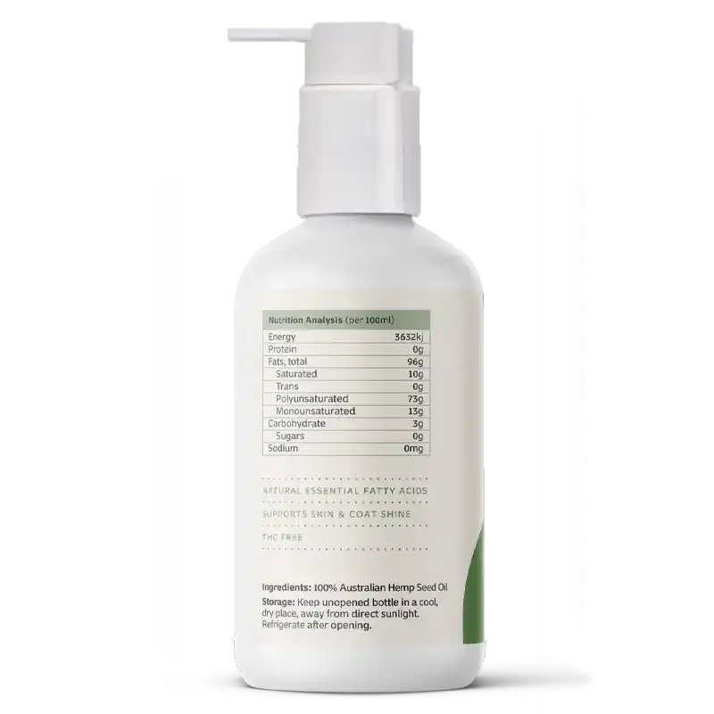 Hemp Seed Oil Nutrition analysis panel