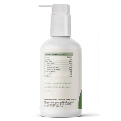 Hemp Seed Oil Nutrition analysis panel