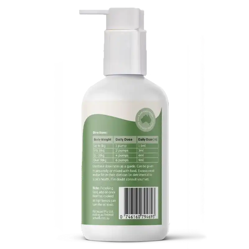 PetWell hemp seed oil directions and dosage panel