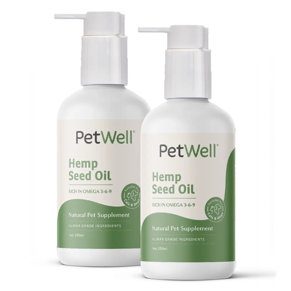 PetWell Hemp Seed Oil supplement double pack, rich in Omega 3-6-9