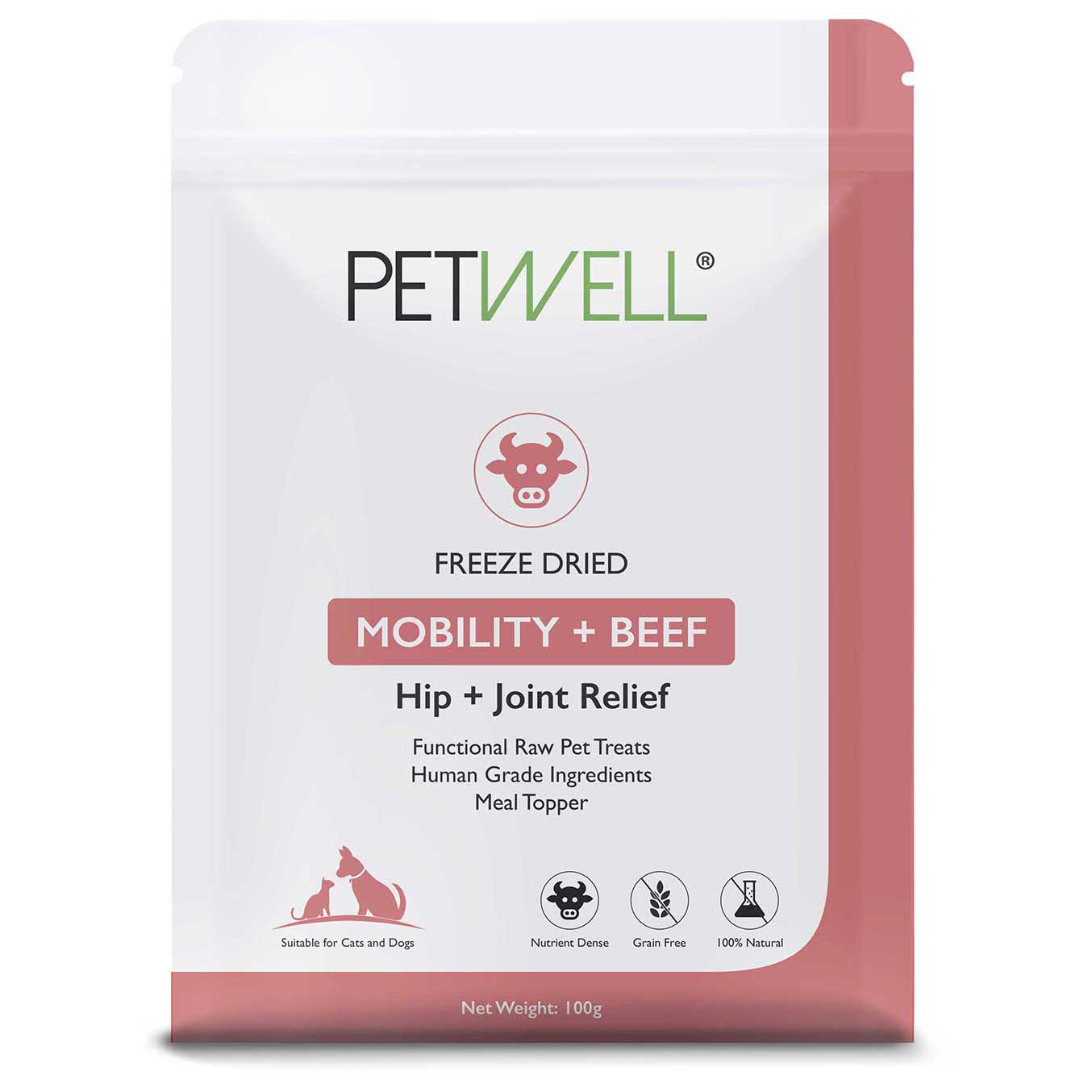 Joint support Functional Healthy Treats  freeze-dried beef infused with PetWell MOBILITY supplement for Hip+Joint support for dogs and cats 100g