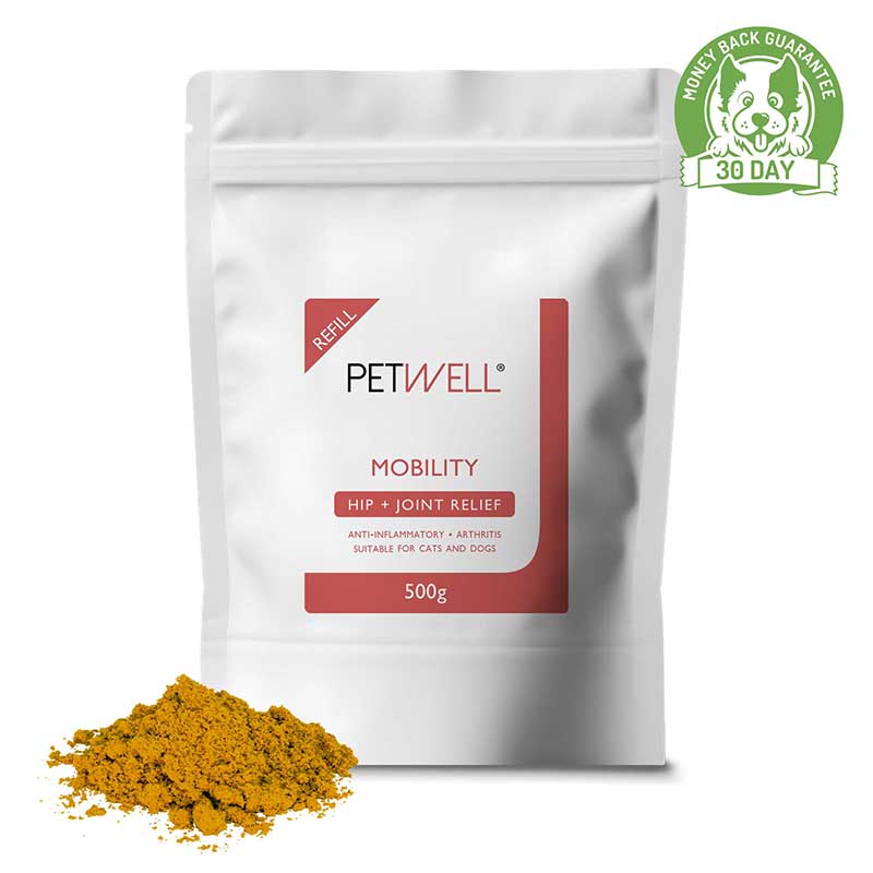 Joint health supplement for cats and dogs with Joint issues, PetWell MOBILITY. Formulated by a Pet Naturopath using all natural human grade ingredients 500g with guarantee