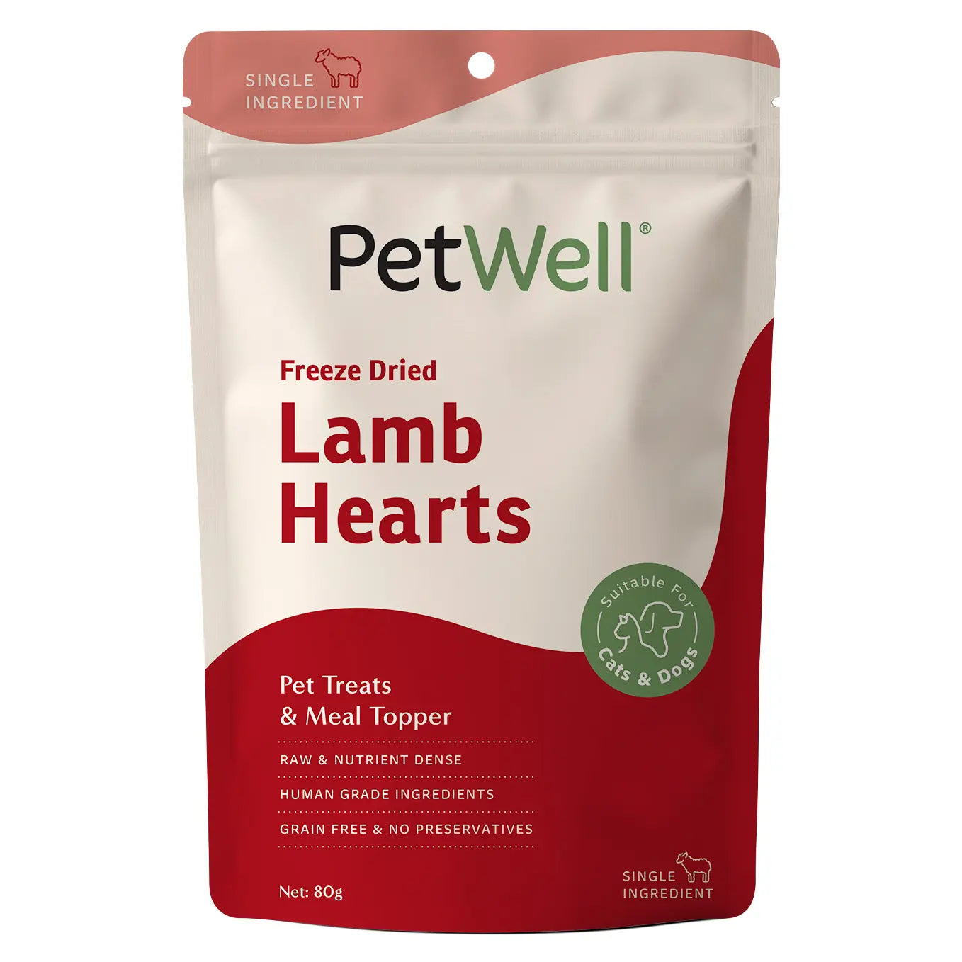 PetWell Lamb Hearts single ingredient pet treat & meal topper pack