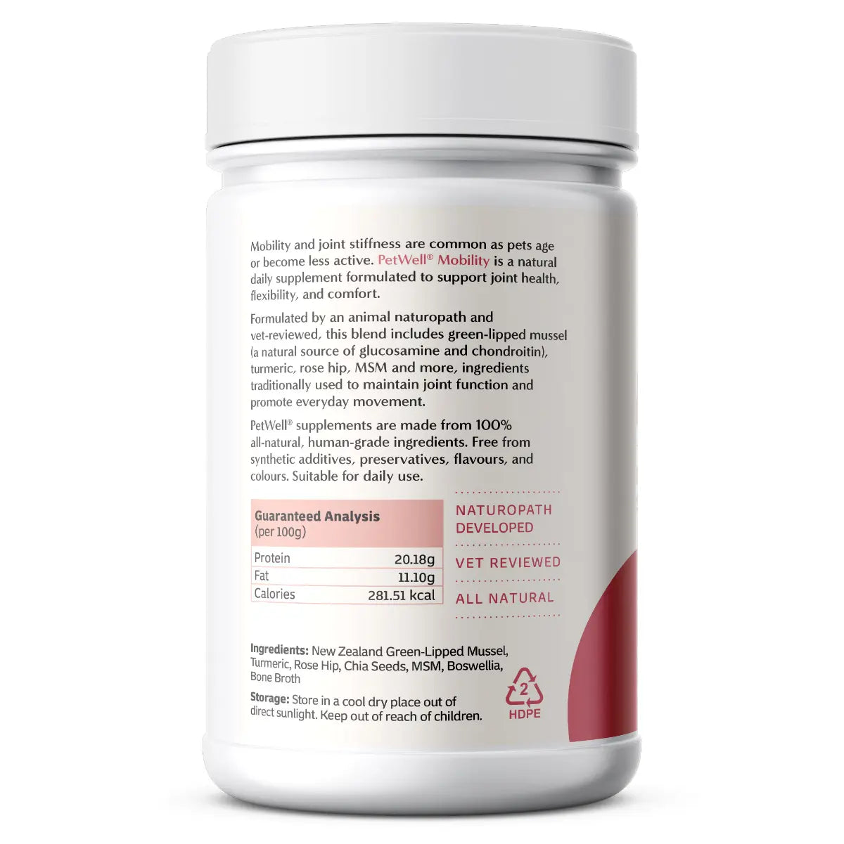 PetWell Mobility supplement guaranteed analysis