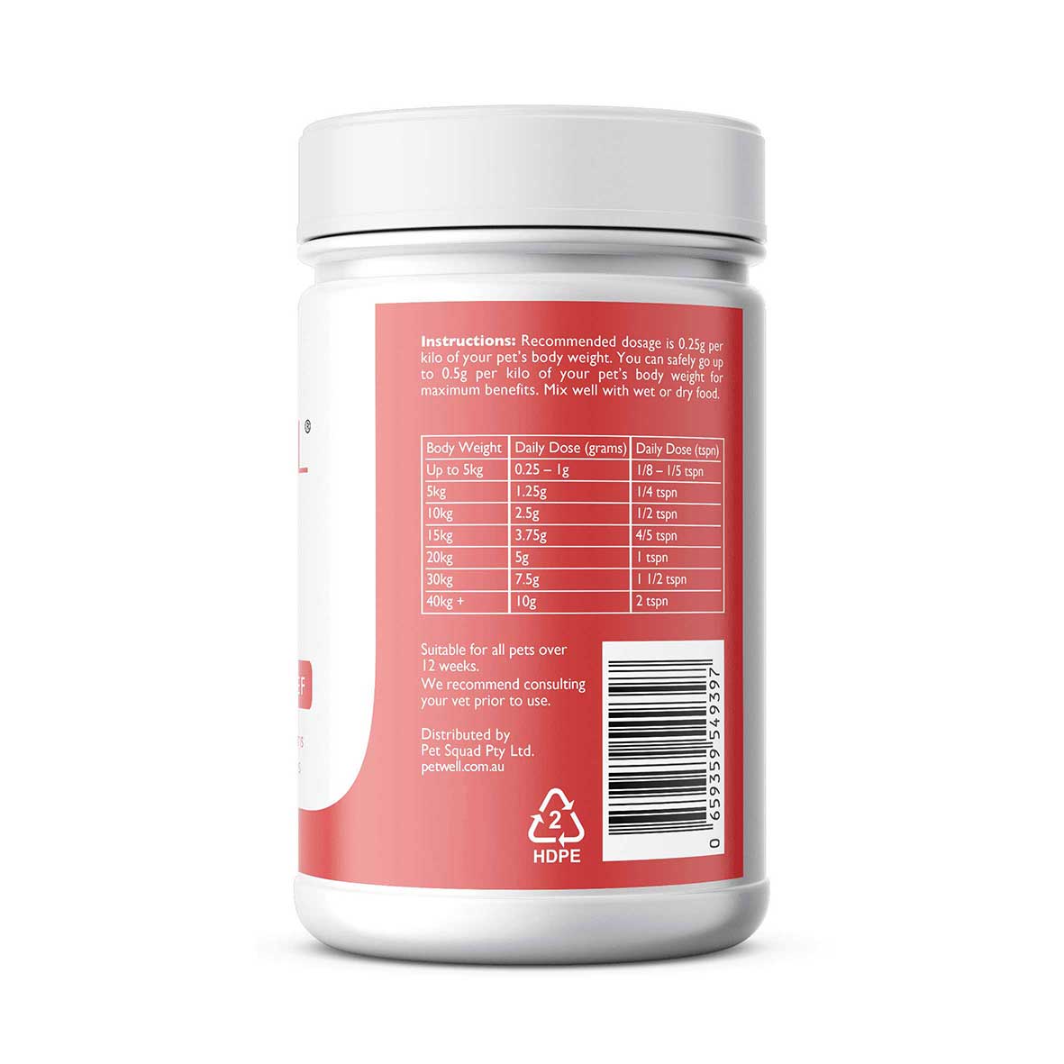 Natural joint supplement for cats and dogs with Joint issues - PetWell MOBILITY. Formulated by a Pet Naturopath, using all natural, human grade ingredients 
