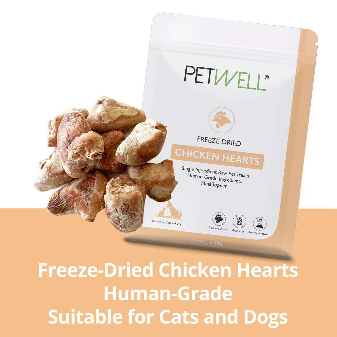 PetWell freeze dried chicken hearts pack