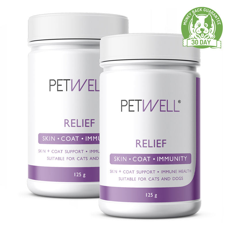 RELIEF-supplement-for-cats-and-dogs-with-allergies-skin-and-coat-issues-Formulated-by-a-Pet-Naturopath-using-all-natural-human-grade-ingredients-bundle-30 day guarantee