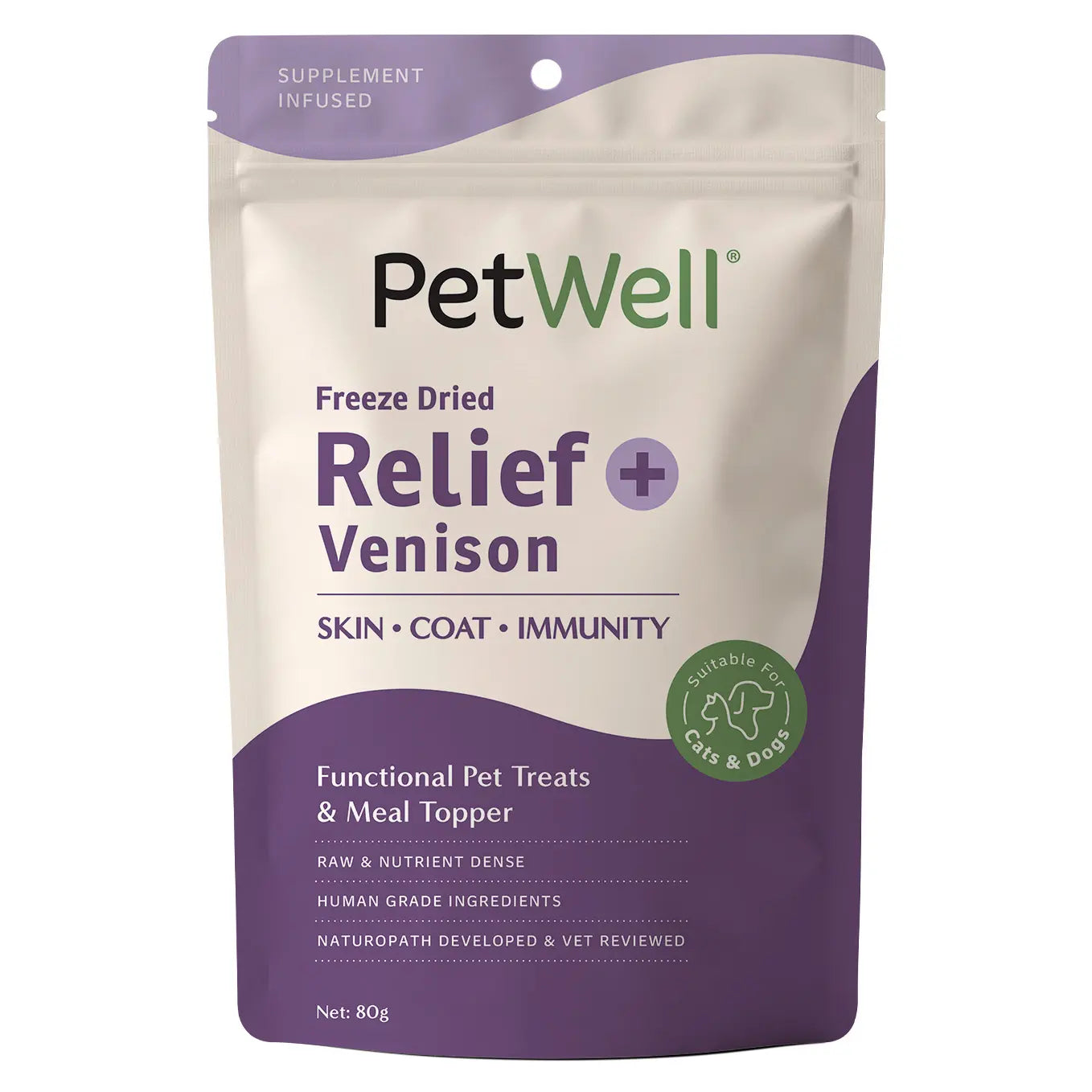 PetWell Relief + venison functional pet treat and meal topper