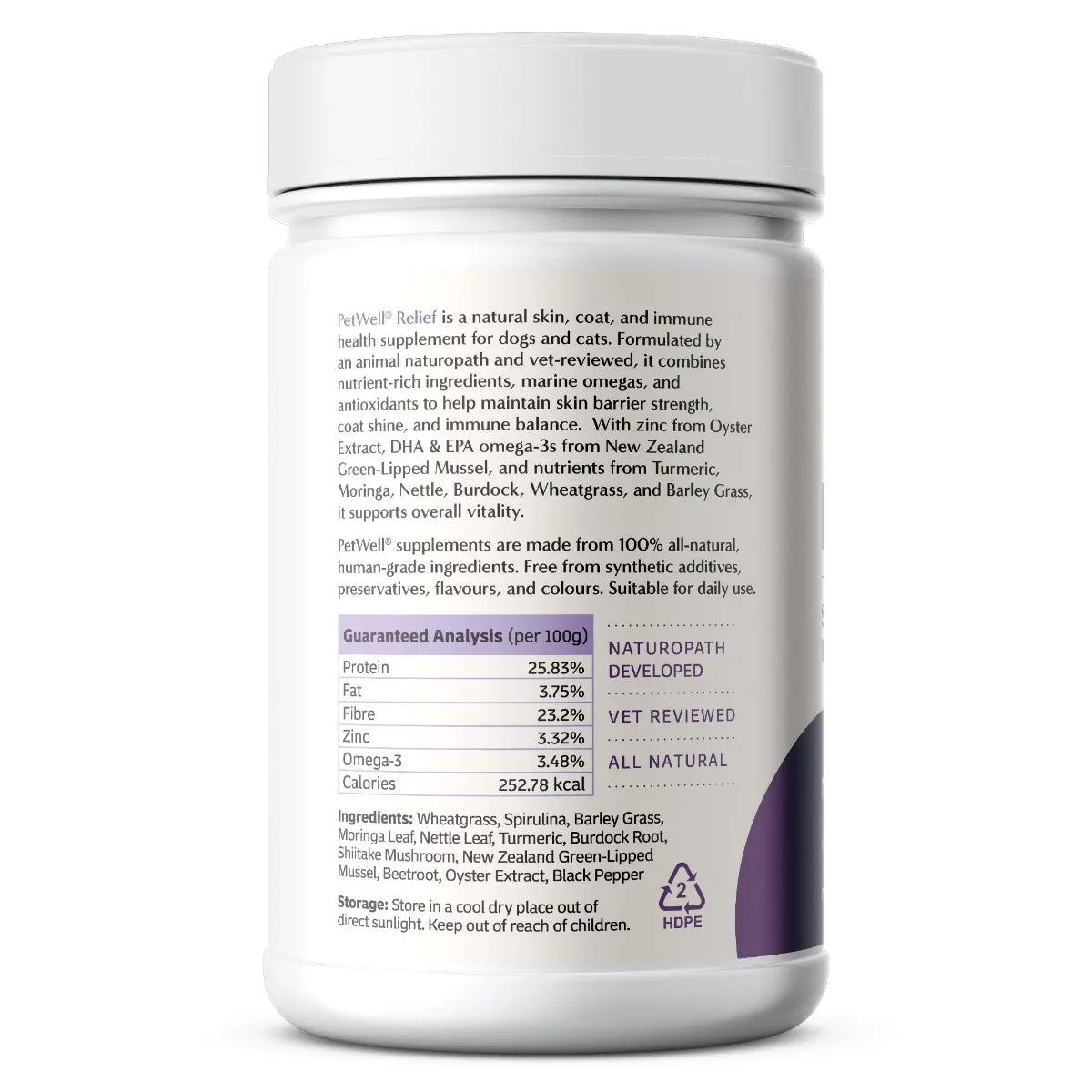 PetWell Relief supplement 125g guaranteed analysis