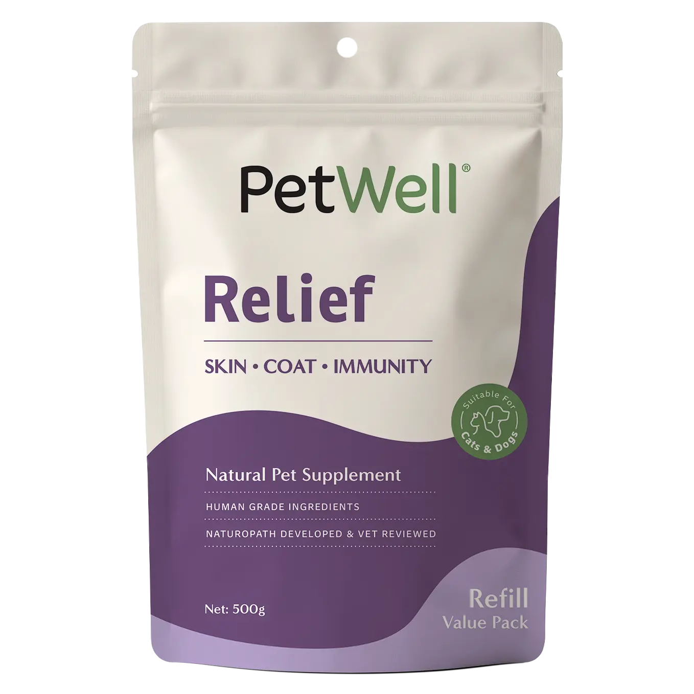 PetWell Relief supplement 500g refill pouch