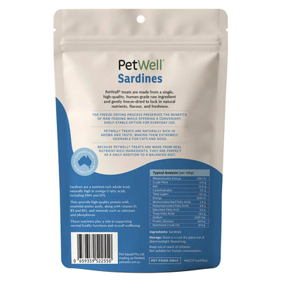 PetWell Sardines single ingredient pet treat & meal topper back of pack