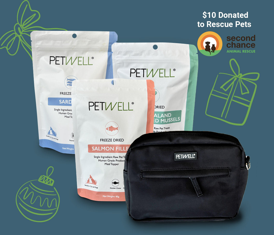Seafood Holiday Pack – Give Wellness, Give Back, PetWell Salmon, Sardines and Green-Lipped Mussels with Cross body walk bag