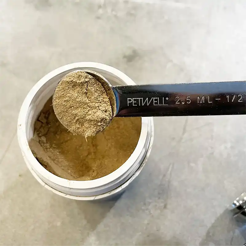 Supplement measuring spoon with supplement powder in a canister