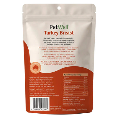 PetWell Turkey Breast single ingredient pet treat & meal topper back of pack