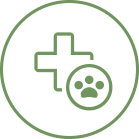 a medical cross symbol and a paw print indicating vet approved and naturopath developed supplements