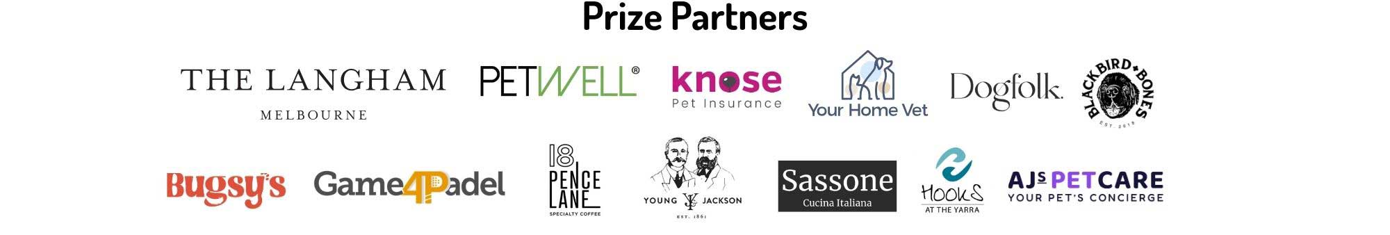 Logos of businesses donating prizes to the Walk for PetWellness Raffle